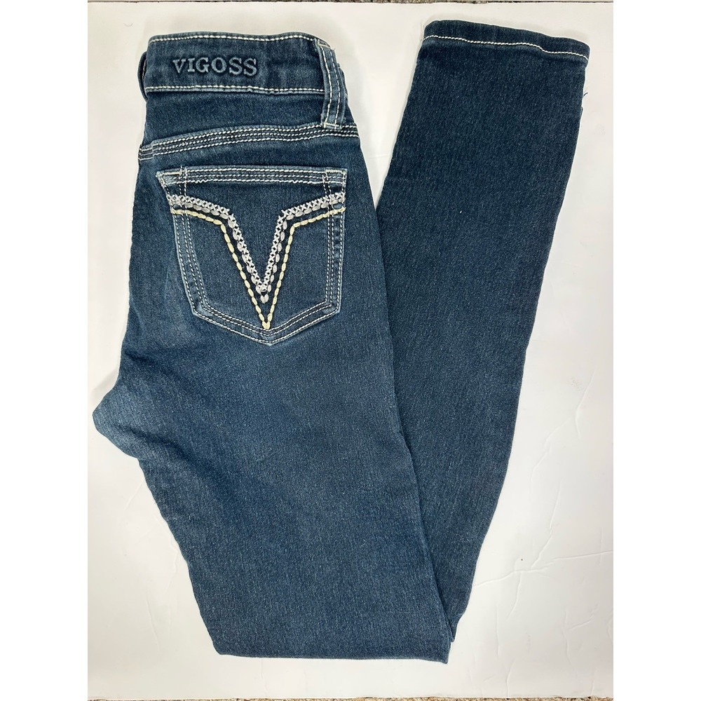 Vigoss Skinny Jeans Girls 12 Dark Wash Stretch Denim Blue School‎ 5-Pocket
